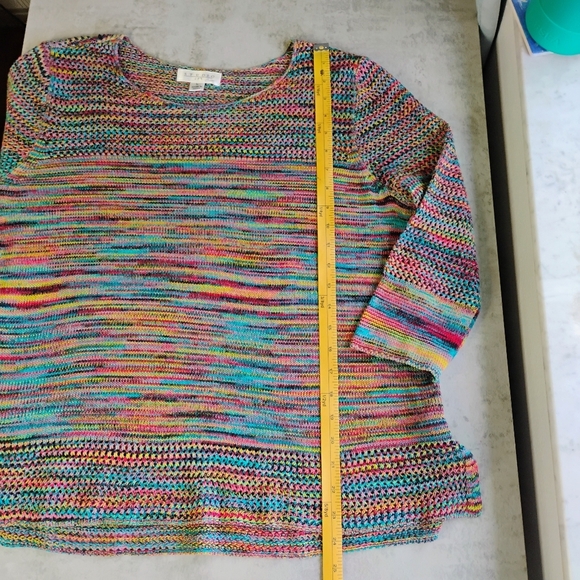 Studio JPR Rainbow Knit Top Womens Large Y2K Colorful Sheer Artsy Casual - Picture 8 of 10